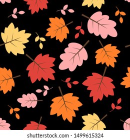 Seamless pattern with Autumn leaves on background. flat design for fabric print vector illustration.