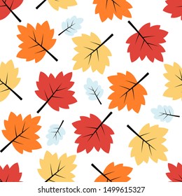 Seamless pattern with Autumn leaves on background. flat design for fabric print vector illustration.
