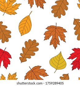 Nahtlose Muster - Herbstblätter auf weißem Hintergrund - Vektorgrafik