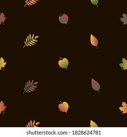 Seamless pattern with autumn leaves on a dark brown background for wrapping paper, prints, etc.