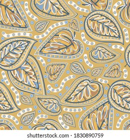 Seamless pattern with autumn leaves on beige background