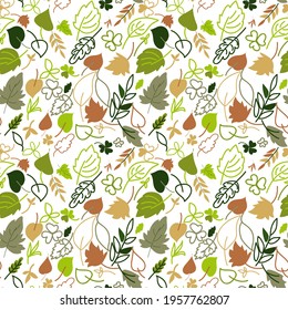 seamless pattern with autumn leaves on white background