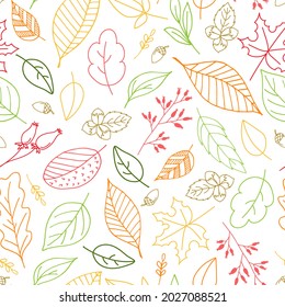 Seamless pattern of autumn leaves on a white background. Suitable for wallpaper, gift paper, drawing fill, web page background, autumn greeting cards.Vector illustration