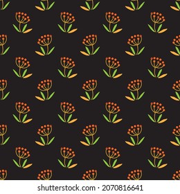 Seamless pattern with autumn leaves on dark background. Vector illustration. Flat design element for banner, wallpaper, wrapping paper, fabric.