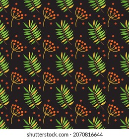 Seamless pattern with autumn leaves on dark background. Vector illustration. Flat design element for banner, wallpaper, wrapping paper, fabric.