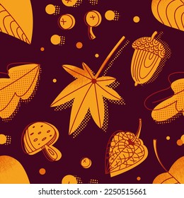 Seamless pattern with autumn leaves on dark background. Autumn background. Vector.
Good for printing textiles, paper, background.