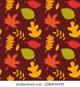 Nahtloses Muster mit Herbstblättern auf braunem Hintergrund. Vektorgrafik für Stoffe, Tapete, Schleifpapier.