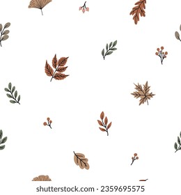 Seamless pattern with autumn leaves on a white background for children's textiles, scrapbooking paper, cards.