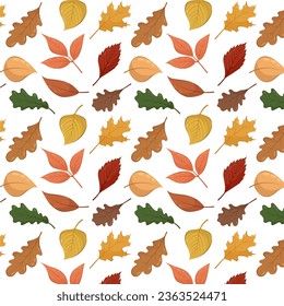 
Seamless pattern of autumn leaves on a white background. Autumn pattern in flat style.