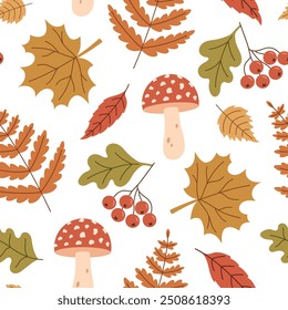 Seamless pattern with autumn leaves on a white background
