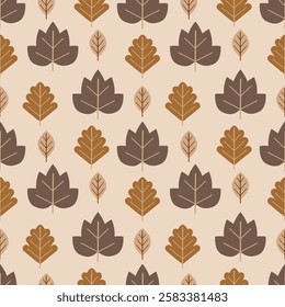 Seamless pattern with autumn leaves on a beige background