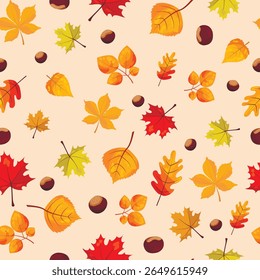 seamless pattern with autumn leaves on a light background
