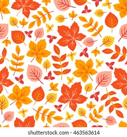 Seamless pattern with autumn leaves on white background. Perfect for wallpaper, gift paper, pattern fills, web page background, autumn greeting cards.