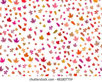Seamless pattern with autumn leaves on a white background. Colorful leaves. Vector illustration.