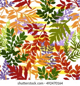 Seamless pattern of autumn leaves on a white background.