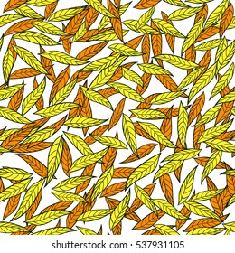 Seamless pattern with autumn leaves on white. Fall season. Vector leaf background.