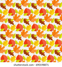 Seamless pattern. Autumn leaves on white background. Vector illustration.