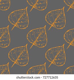 Seamless pattern with autumn leaves on grey background, vector illustration