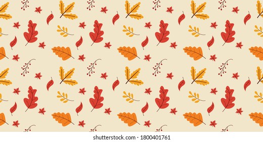 Seamless pattern autumn leaves in Orange, Beige, Brown and Yellow. autumn greeting cards. autumn leaves Seamless pattern for textile, wallpapers