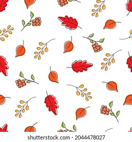 Seamless pattern with autumn leaves in orange, beige, brown and yellow. Perfect for wallpaper, gift paper, pattern fill, web page background, autumn greeting cards