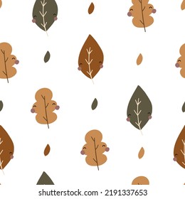 Seamless pattern with autumn leaves in orange, beige and green colors. Perfect for wallpaper, gift paper, pattern fills, web page background, fall greeting cards.