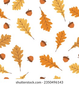 Seamless pattern with autumn leaves in orange, beige, brown and yellow. Perfect for wallpaper, gift paper, template fill, web page background, autumn greeting cards.