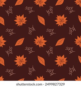 Seamless pattern with autumn leaves orange colours. Thanksgiving Day, autumn concept.