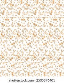 Patrón sin fisuras con hojas de otoño. patrón sin fisuras de otoño floral naranja aislado sobre fondo blanco. Lindo patrón de Vector sin fisuras con flores.