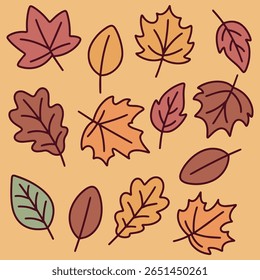 Padrão contínuo com folhas de outono em tons de laranja, marrom e amarelo no fundo bege. Folhagem florestal sazonal para desenho ou impressão
