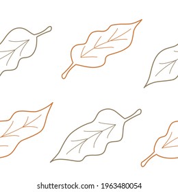 Seamless Pattern of autumn leaves outline. Colored and striped spot. The spot is irregular in shape with a simple rounded smooth shape. Vector