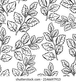 Seamless pattern with autumn leaves. Outline leaves and twigs. Suitable for textile, fabric, wallpaper, wrapping. Trendy vector illustration