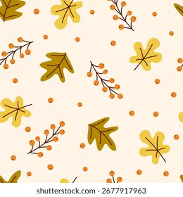 Seamless pattern with autumn leaves. Perfect for wallpaper, gift paper, textiles, greeting cards. Vector illustration.