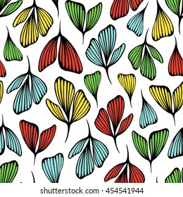 Seamless pattern with autumn leaves and petals.