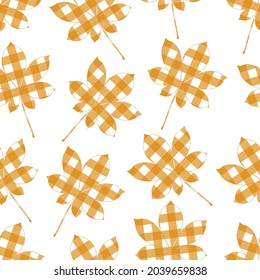 Seamless pattern autumn leaves plaid print silhouette vector illustration