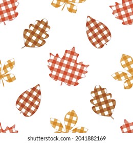 Seamless pattern autumn leaves plaid print silhouette vector illustration