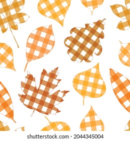 Patrón sin soldadura de otoño hojas plaid de la silueta de impresión vectorial ilustración