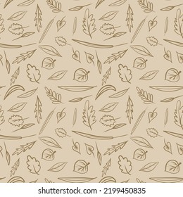 nahtlose Muster Herbstblätter. Druck für Stoff. weiß. Stromkreis. Skizze, doodle. Hintergrund, Tapete.