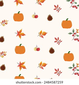 seamless pattern autumn leaves with pumpkin background