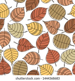 Seamless pattern with autumn leaves red, yellow and brown. Vector illustration.