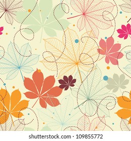 Seamless pattern with autumn leaves in a retro style.