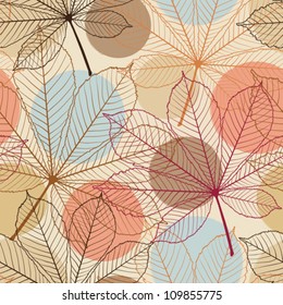 Seamless pattern with autumn leaves in a retro style.