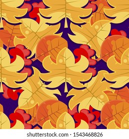 Seamless pattern with autumn leaves in a retro style.