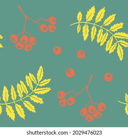 Seamless pattern with autumn leaves, seeds and fruits. Colorful paper cut fall woods collection isolated on background. Doodle hand drawn vector illustration.