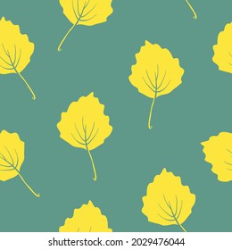 Seamless pattern with autumn leaves, seeds and fruits. Colorful paper cut fall woods collection isolated on background. Doodle hand drawn vector illustration.