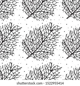 seamless pattern of autumn leaves skeletons and dots