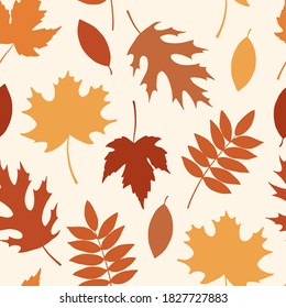 Seamless pattern with autumn leaves. Texture for print, textile, packaging, postcard. Hand drawn vector illustration.