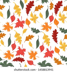 seamless pattern of autumn leaves of trees and oak and maple