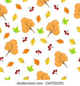 
Seamless pattern of autumn leaves and trees