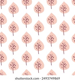 Seamless pattern with autumn leaves. Trendy flat style. Great for backgrounds, apparel and editorial design, cards, gift wrapping paper, home decor etc.