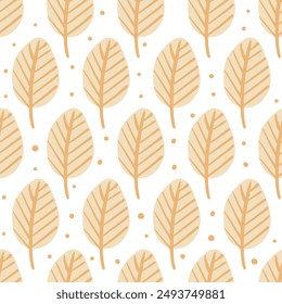 Seamless pattern with autumn leaves. Trendy flat style. Great for backgrounds, apparel and editorial design, cards, gift wrapping paper, home decor etc.